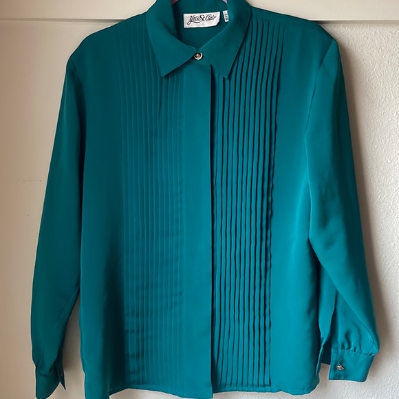 Vintage long sleeve button down polyester shirt with shoulder pads - Picture 1 of 6